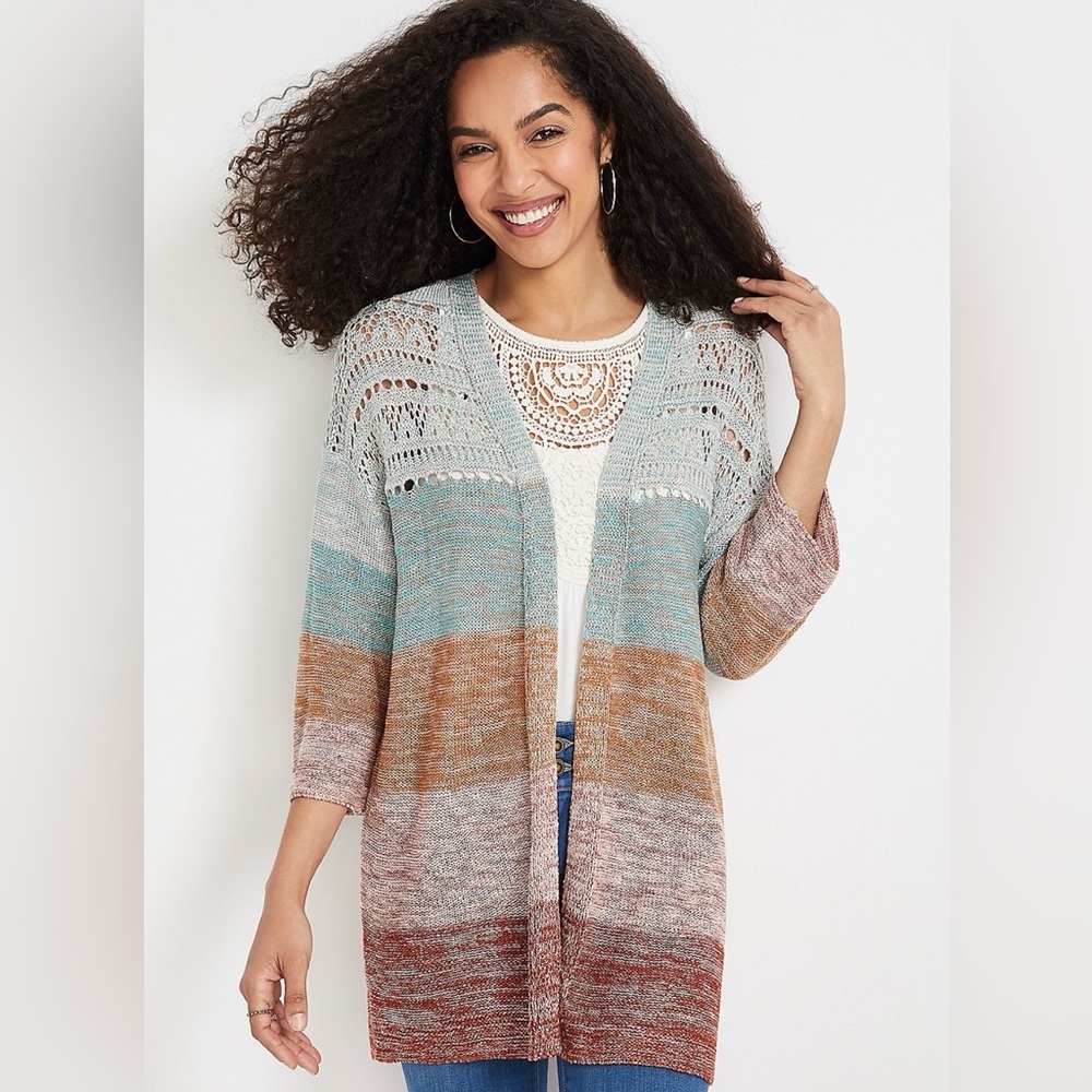 Maurices Women's Stripe Open Stitch Knit Cardigan